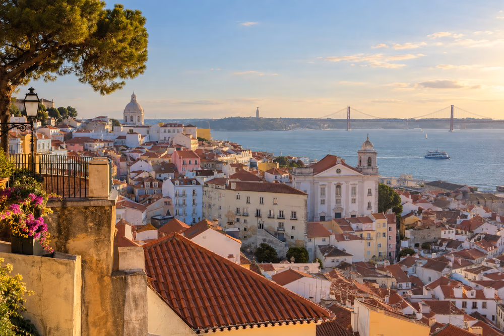 Illustrative view of Lisbon rooftops and the Tagus river